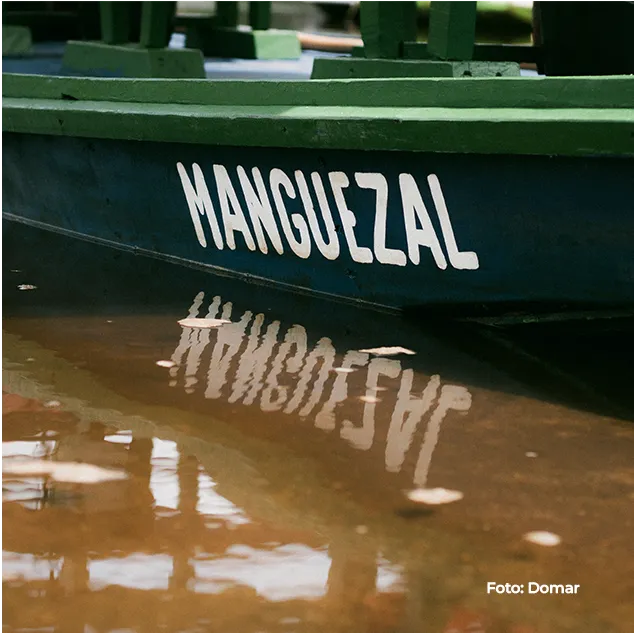 Barco com a palavra "Manguezal" pintada no casco